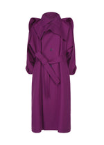 A product shot of the ISSEY MIYAKE CALLIGRAPH coat in purple.