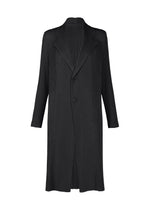 A product shot of the ISSEY MIYAKE HATCHING PLEATS coat in black.