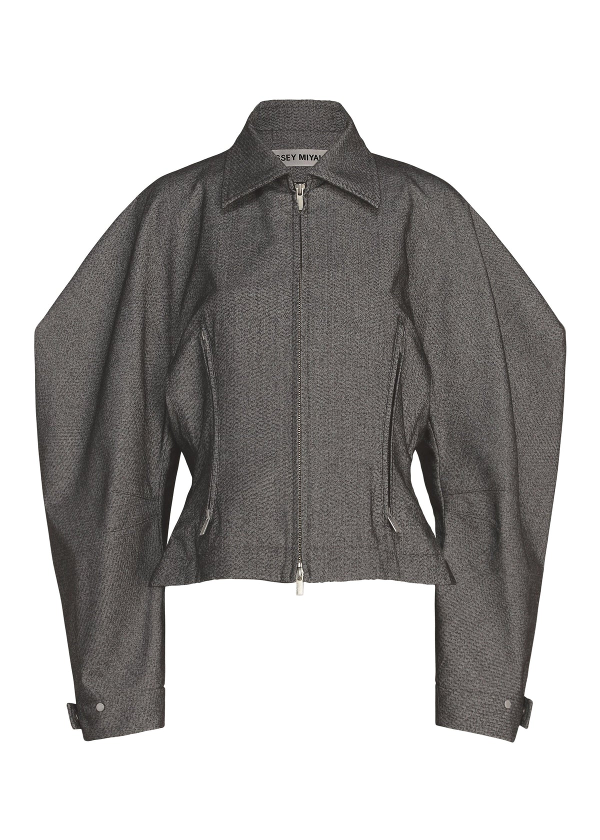 A product shot of the ISSEY MIYAKE REFLECTION jacket in gray.