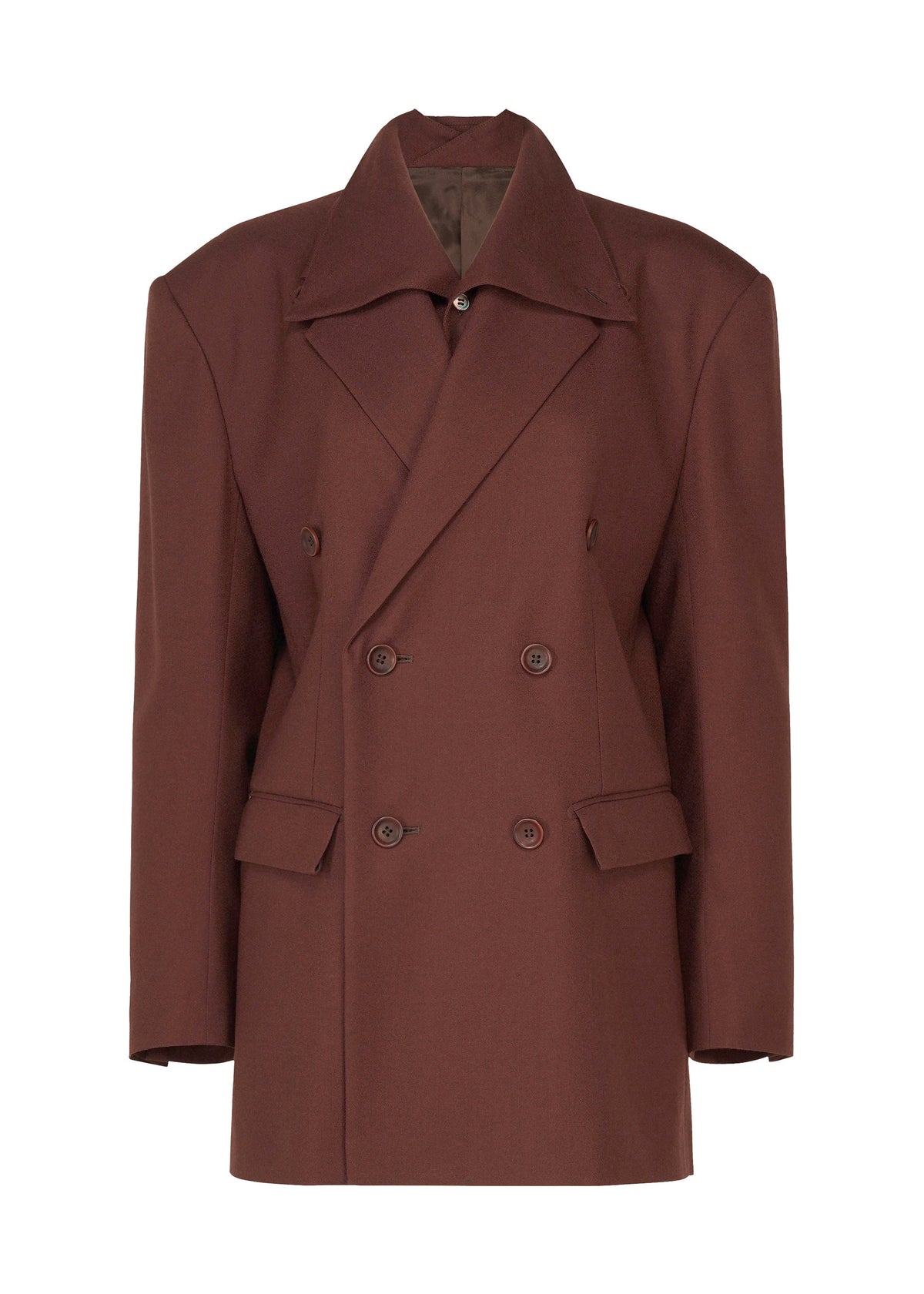 A product shot of the ISSEY MIYAKE UNTITLED jacket in brown.