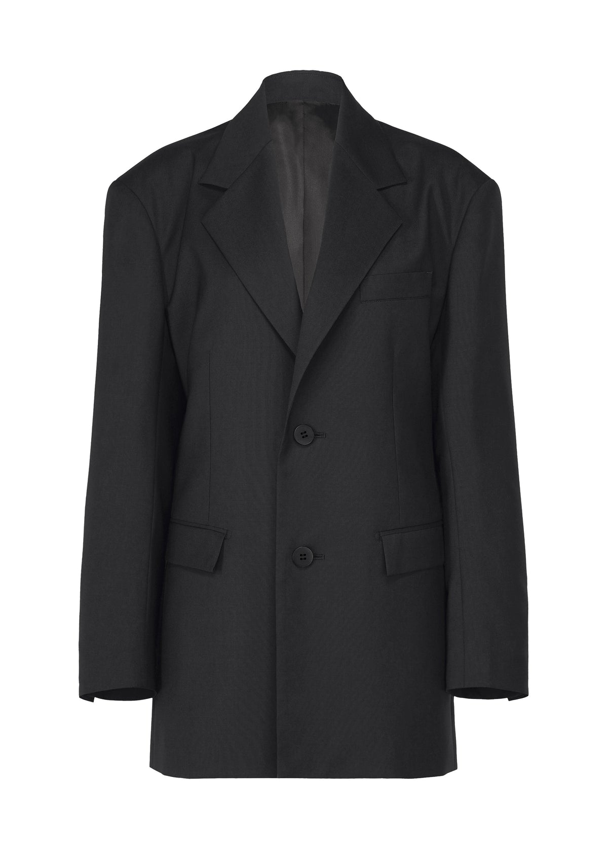 A product shot of the ISSEY MIYAKE HONEST ENSEMBLE jacket in black.