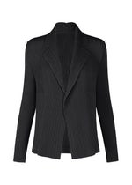 A product shot of the ISSEY MIYAKE HATCHING PLEATS jacket in black.
