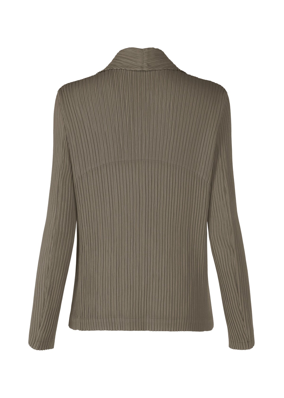 A detail shot of the ISSEY MIYAKE HATCHING PLEATS jacket.