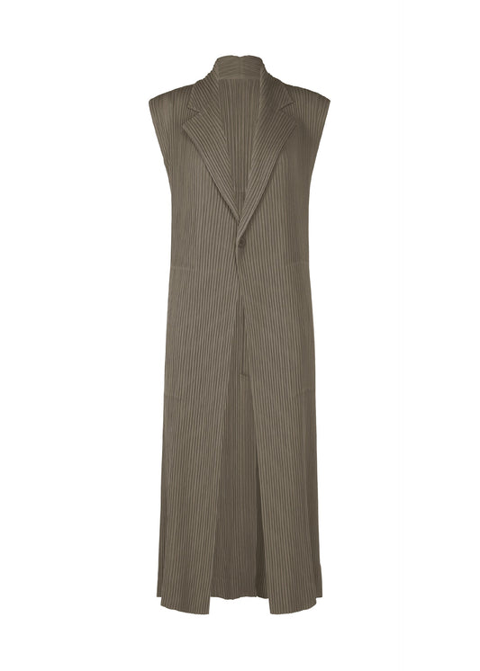 A product shot of the ISSEY MIYAKE HATCHING PLEATS vest in gray.