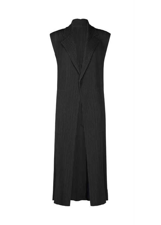 A product shot of the ISSEY MIYAKE HATCHING PLEATS vest in black.