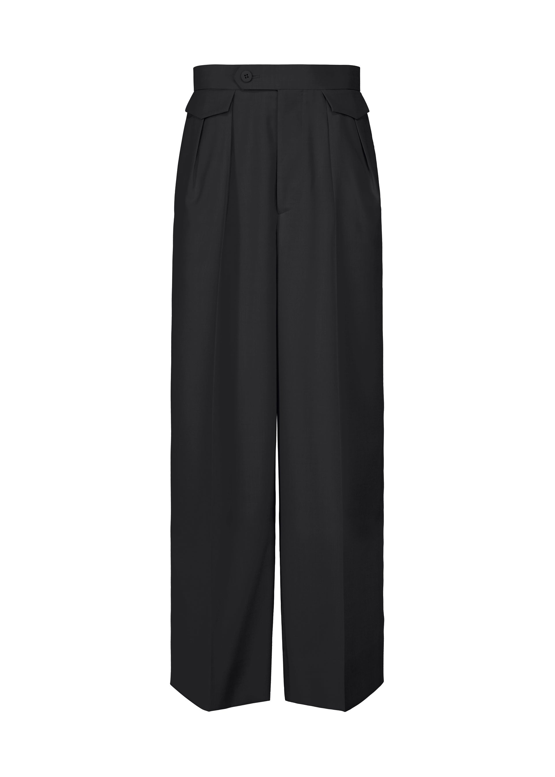 A product shot of the ISSEY MIYAKE HONEST ENSEMBLE trousers in black.