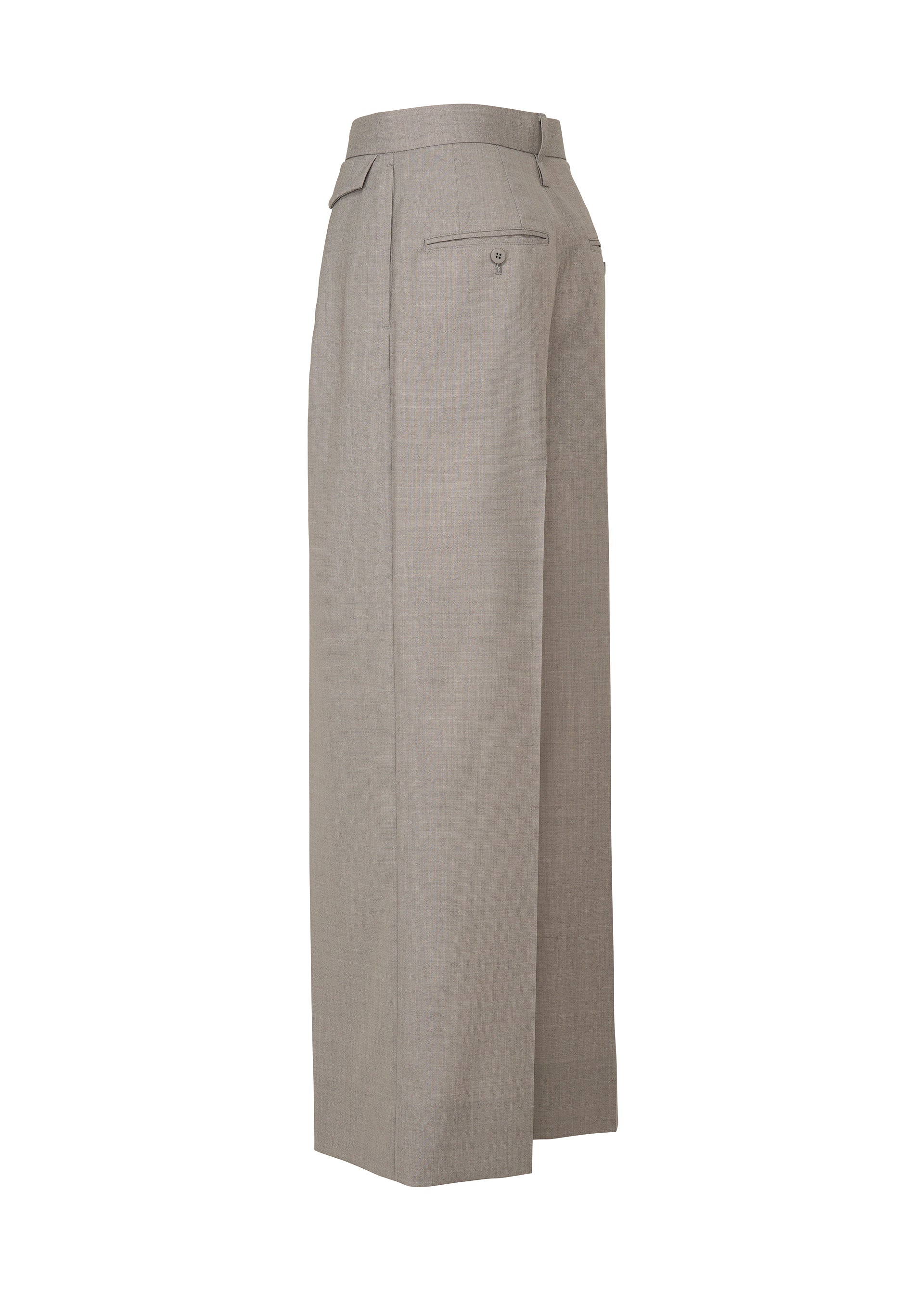 A detail shot of the ISSEY MIYAKE HONEST ENSEMBLE trousers.