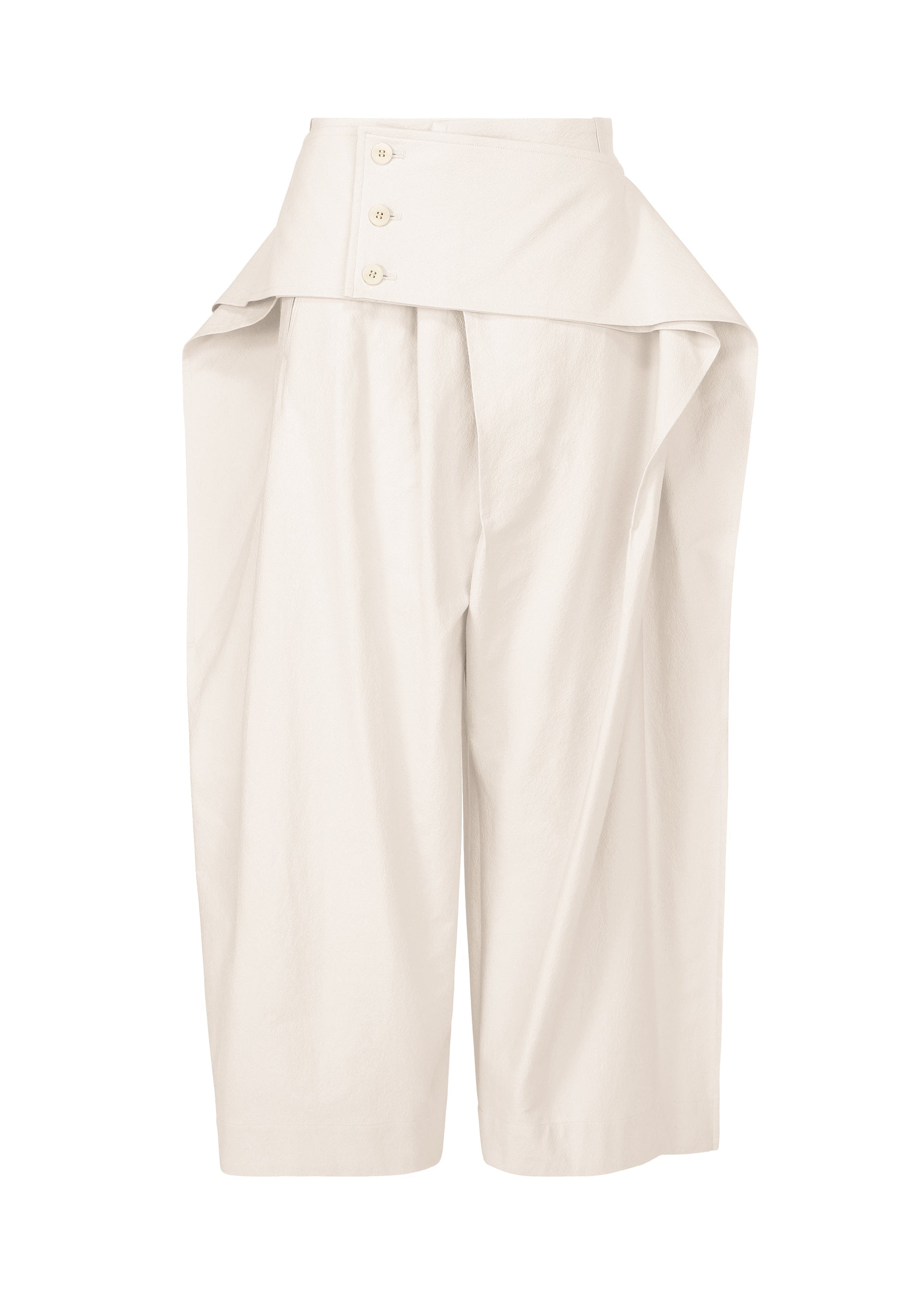 A product shot of the ISSEY MIYAKE GRAINY PANTS trousers in off-white.