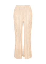 A product shot of the ISSEY MIYAKE UNFURLING PLEATS trousers in off-white.