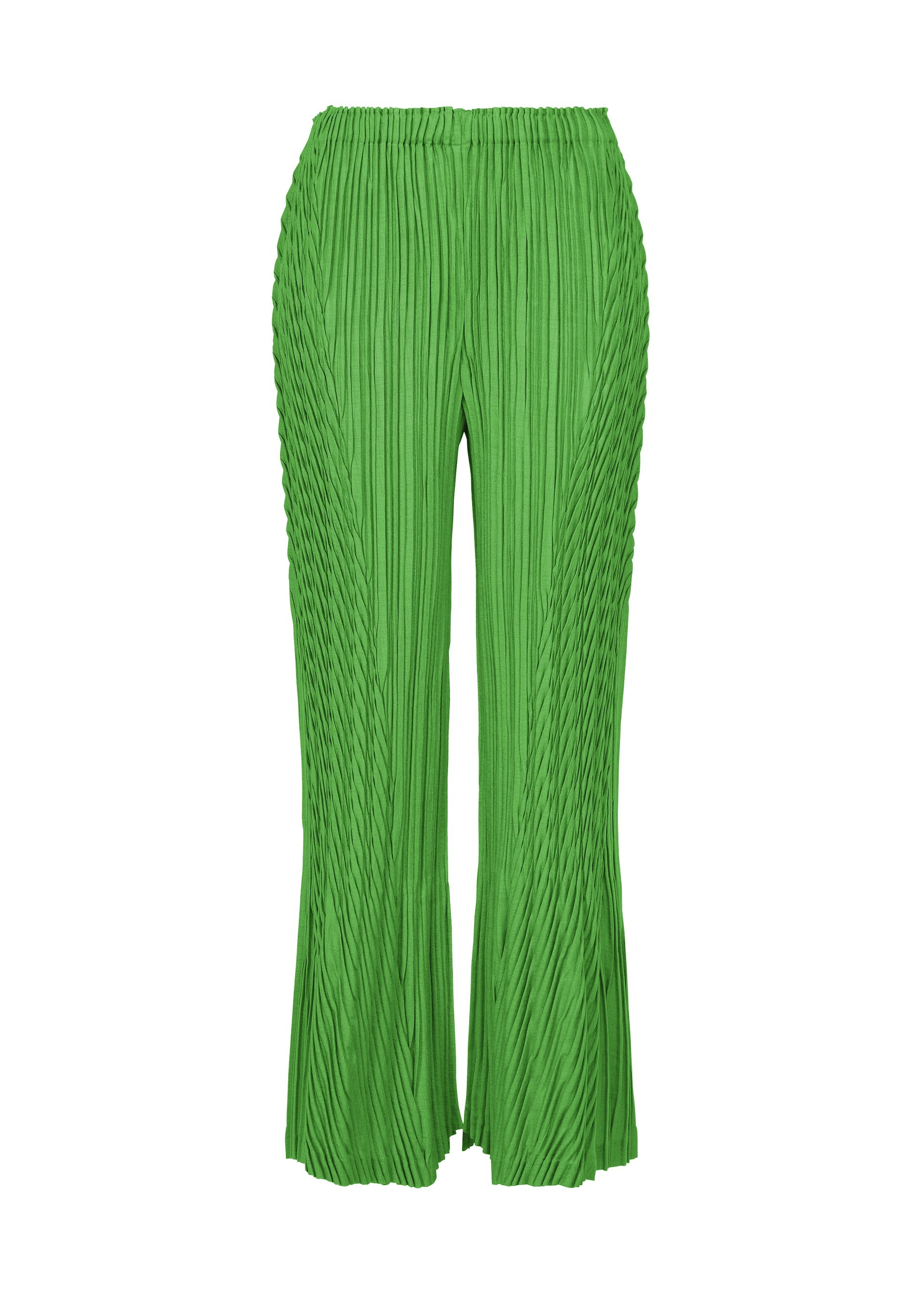 A product shot of the ISSEY MIYAKE UNFURLING PLEATS trousers in green.