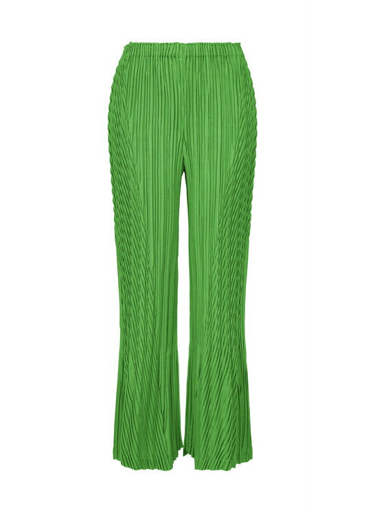 A product shot of the ISSEY MIYAKE UNFURLING PLEATS trousers in green.