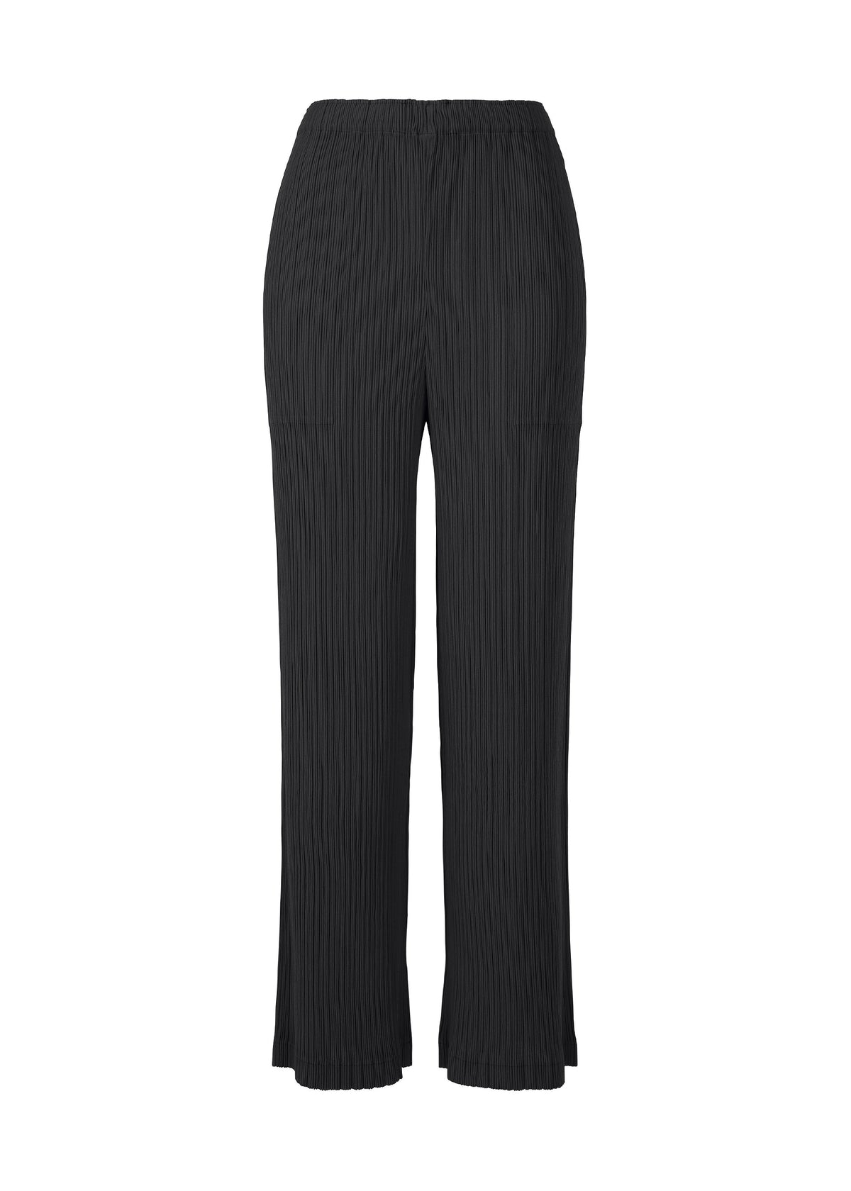 A product shot of the ISSEY MIYAKE HATCHING PLEATS trousers in black.