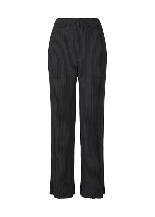 A product shot of the ISSEY MIYAKE HATCHING PLEATS trousers in black.