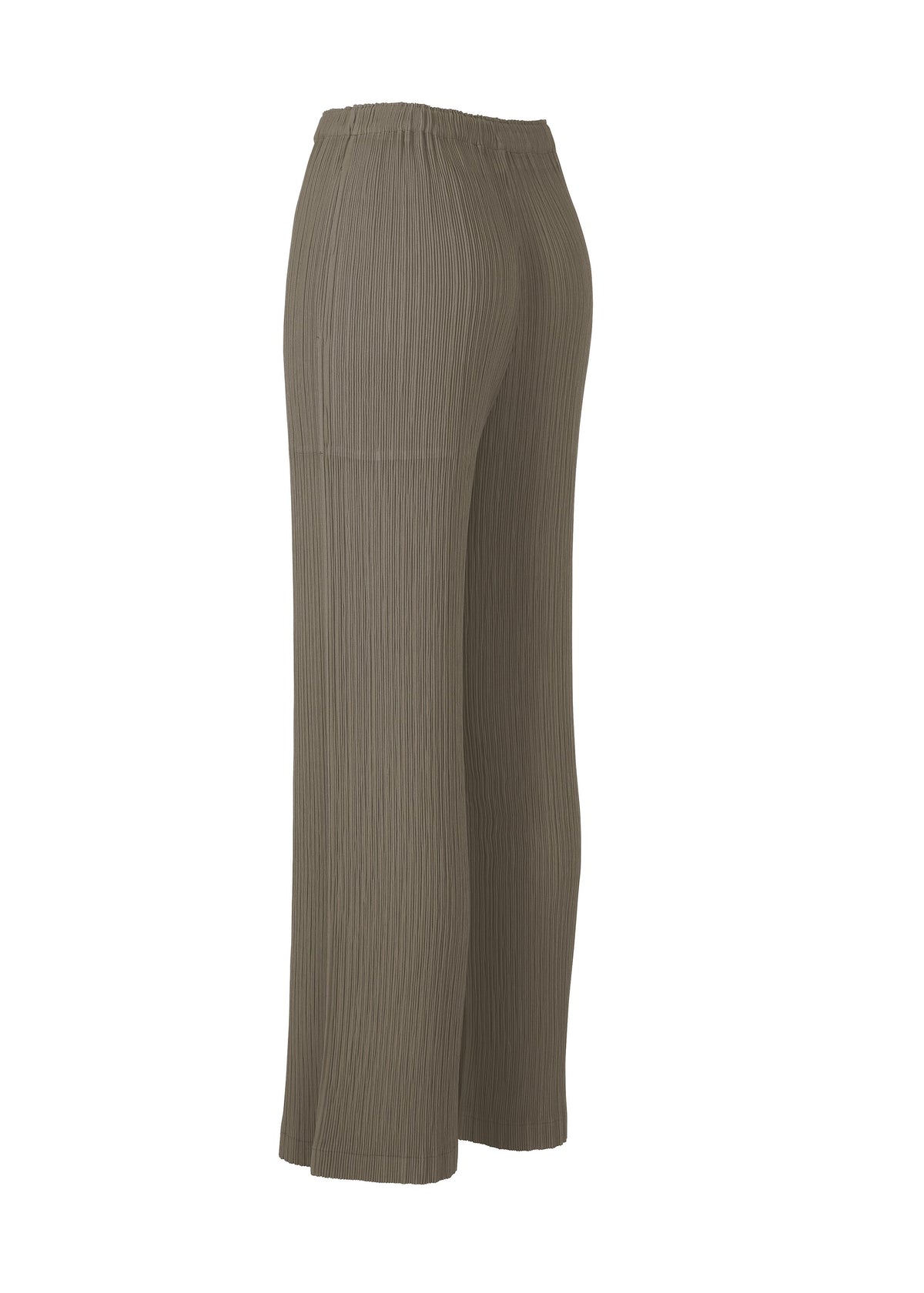 A detail shot of the ISSEY MIYAKE HATCHING PLEATS trousers.