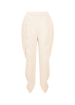 A product shot of the ISSEY MIYAKE LEAF PLEATS trousers in off-white.