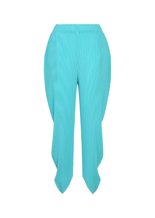 A product shot of the ISSEY MIYAKE LEAF PLEATS trousers in light blue.