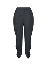 A product shot of the ISSEY MIYAKE LEAF PLEATS trousers in dark navy.