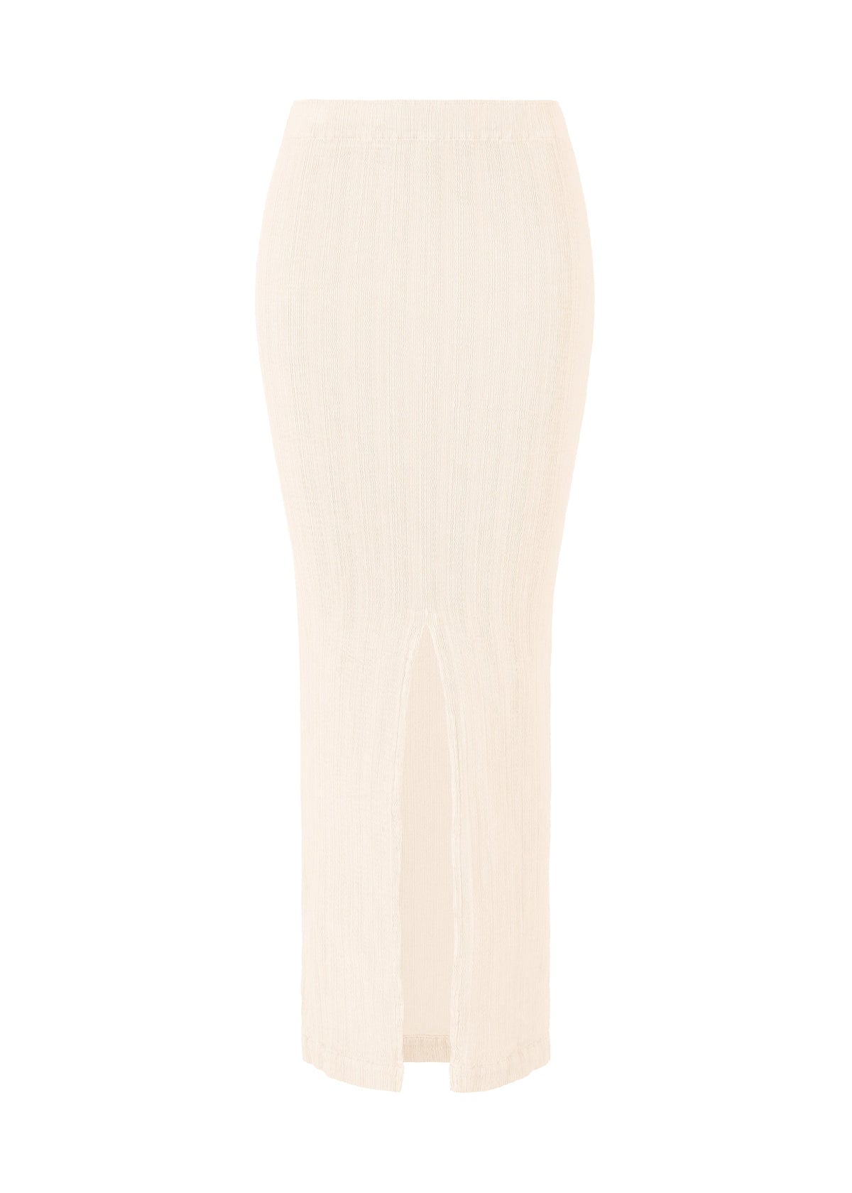 A product shot of the ISSEY MIYAKE RILL skirt in off-white.