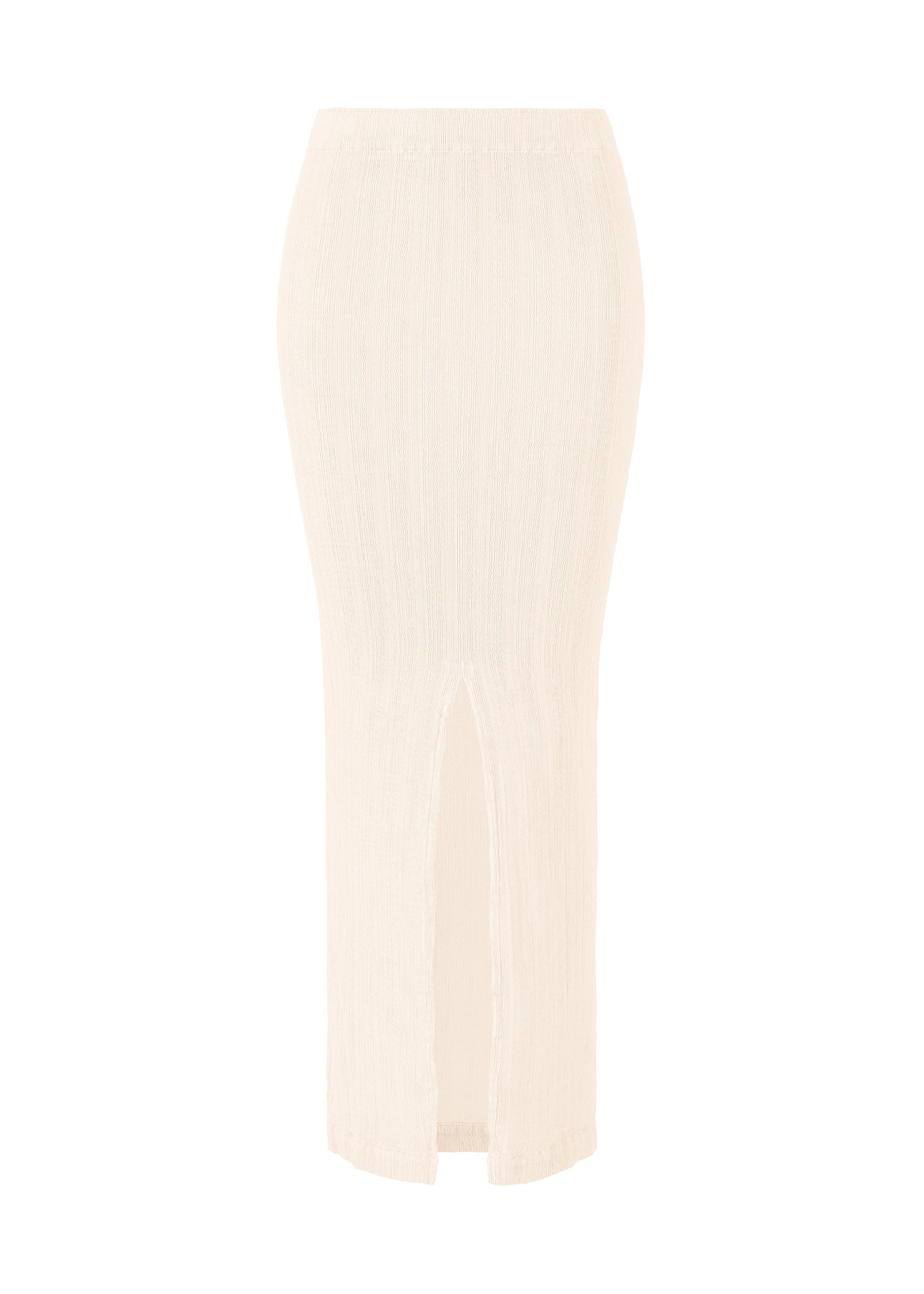 A product shot of the ISSEY MIYAKE RILL skirt in off-white.