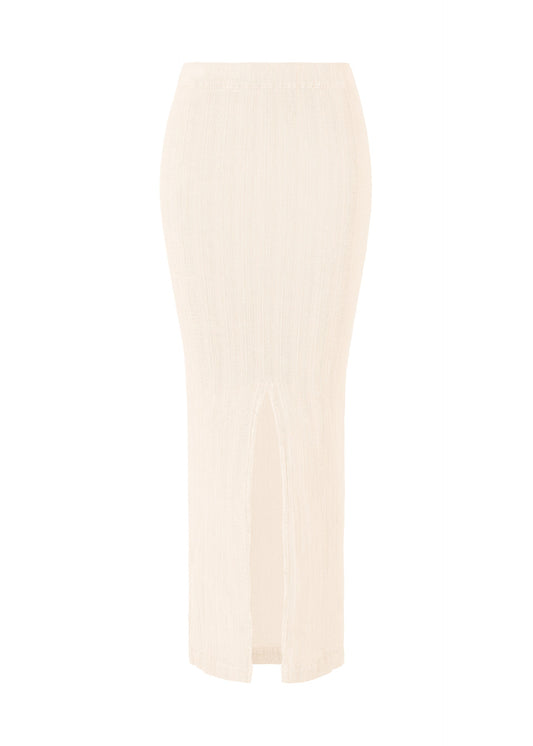 A product shot of the ISSEY MIYAKE RILL skirt in off-white.