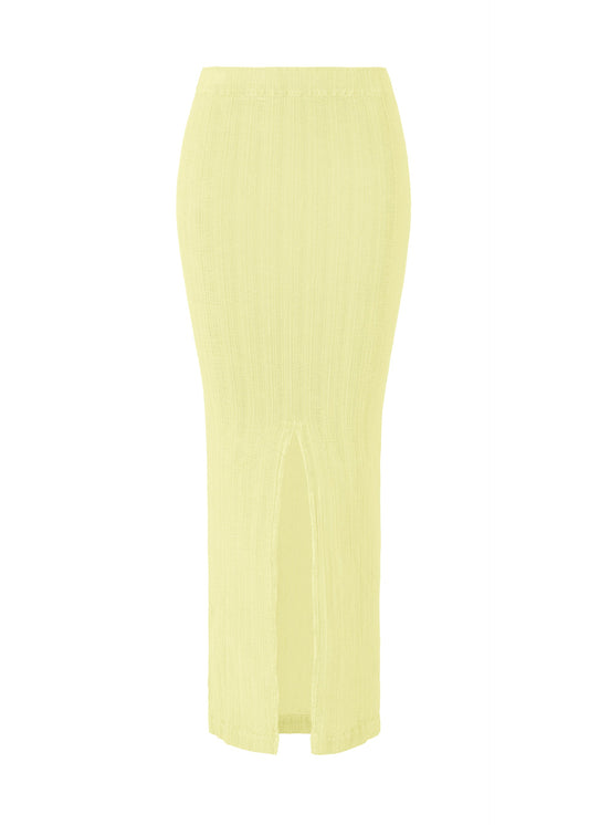 A product shot of the ISSEY MIYAKE RILL skirt in dull cream.