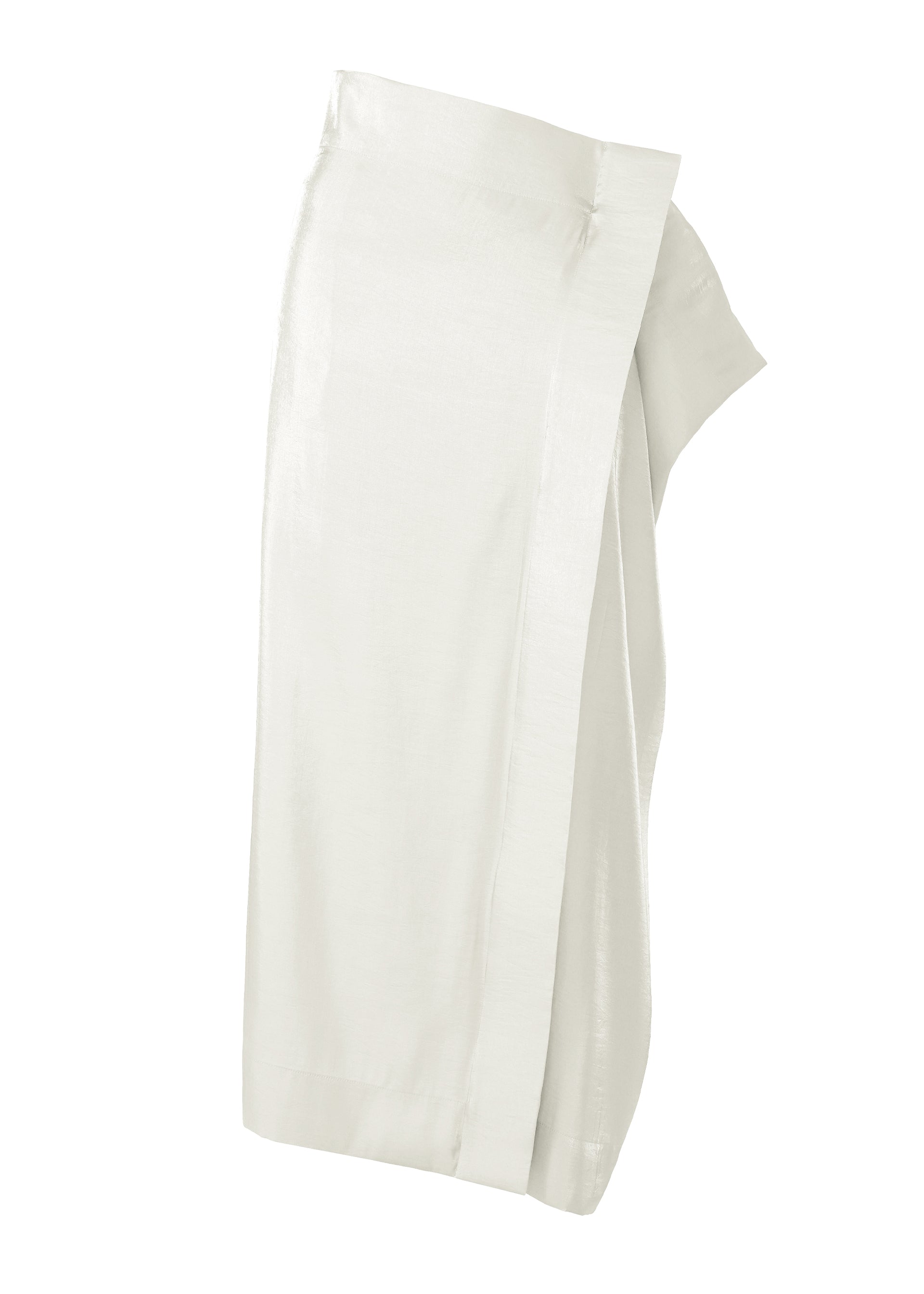 A product shot of the ISSEY MIYAKE MERCURY skirt in light gray.