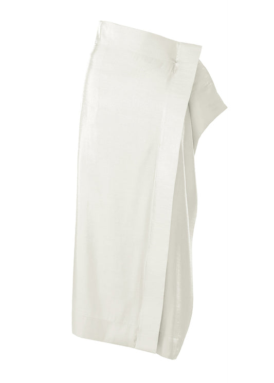 A product shot of the ISSEY MIYAKE MERCURY skirt in light gray.
