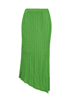 A product shot of the ISSEY MIYAKE UNFURLING PLEATS skirt in green.