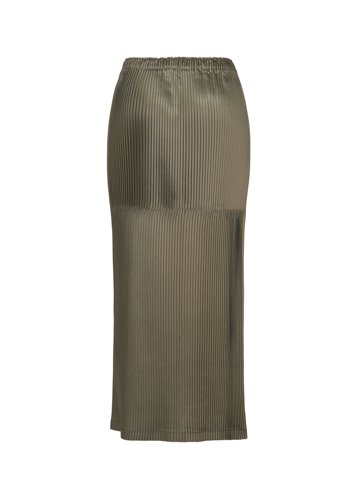 A detail shot of the ISSEY MIYAKE GLOSSED PANELS PLEATS skirt.