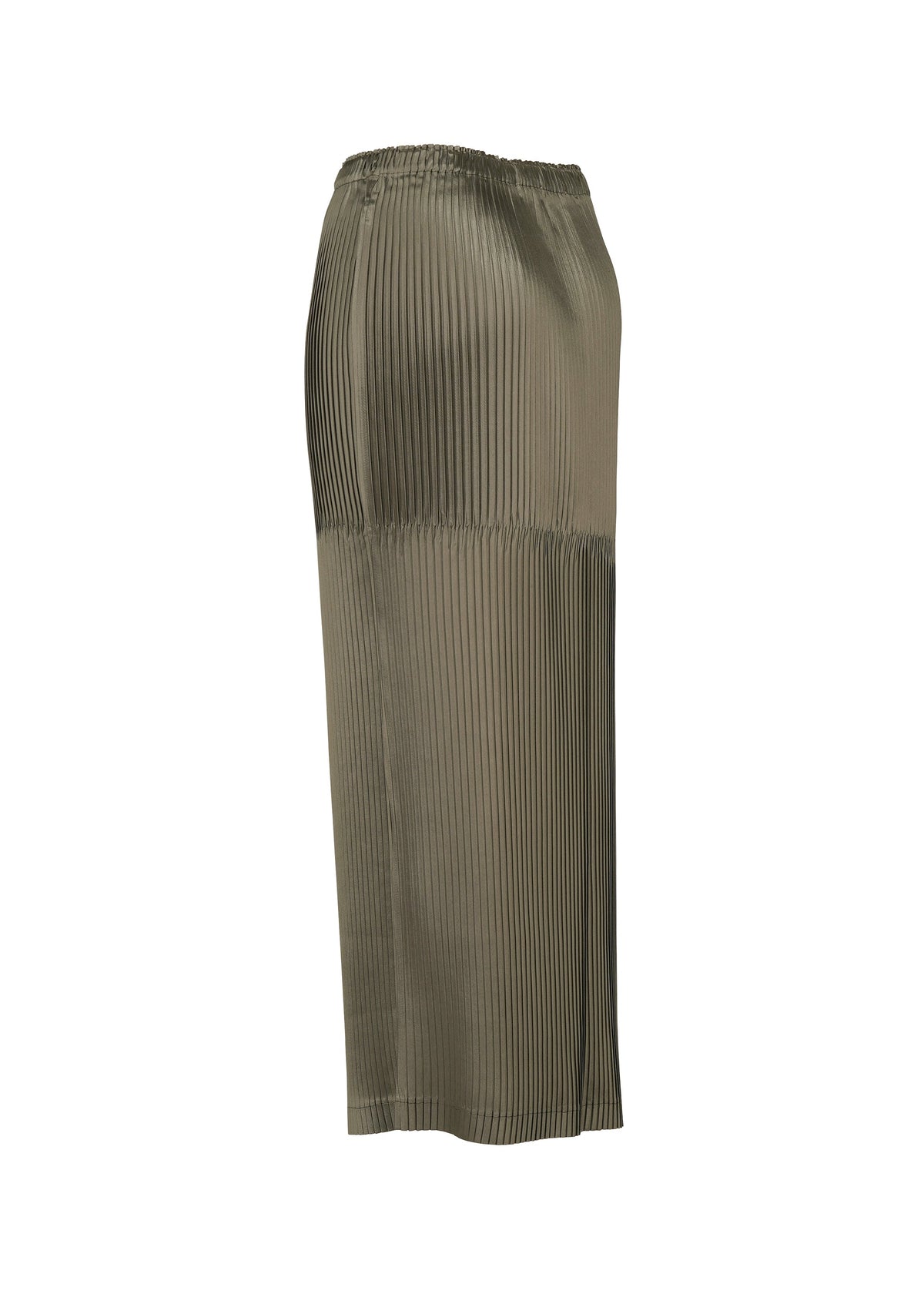 A detail shot of the ISSEY MIYAKE GLOSSED PANELS PLEATS skirt.