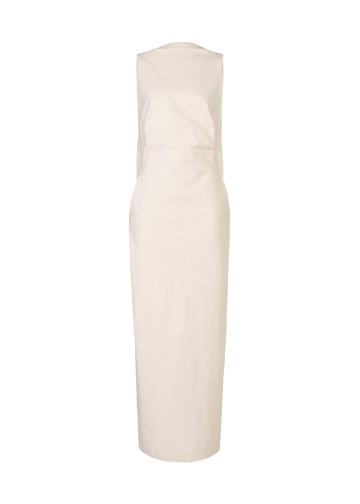 A product shot of the ISSEY MIYAKE ALLOW dress in off-white.