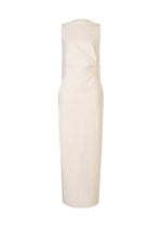 A product shot of the ISSEY MIYAKE ALLOW dress in off-white.