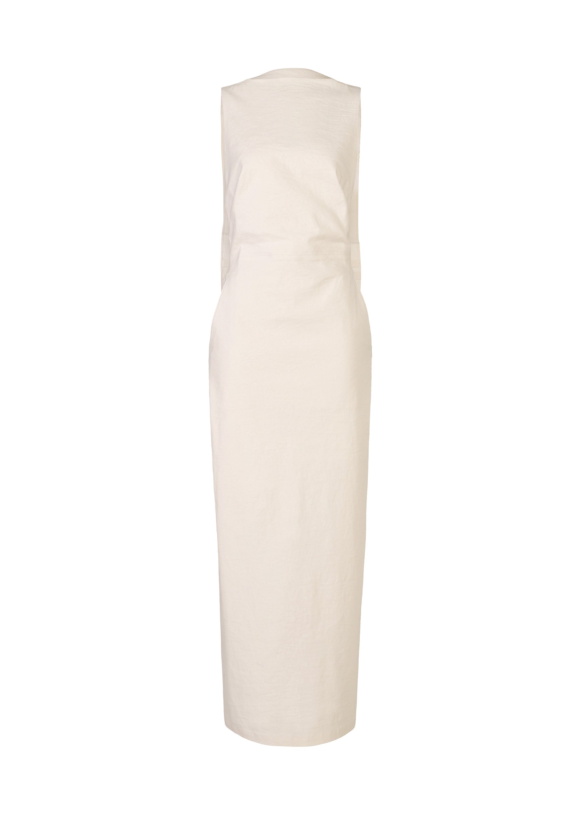 A product shot of the ISSEY MIYAKE ALLOW dress in off-white.