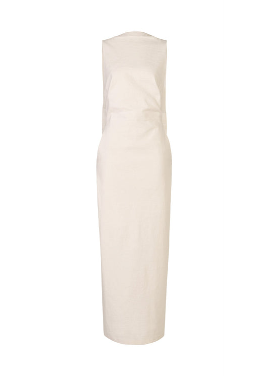 A product shot of the ISSEY MIYAKE ALLOW dress in off-white.