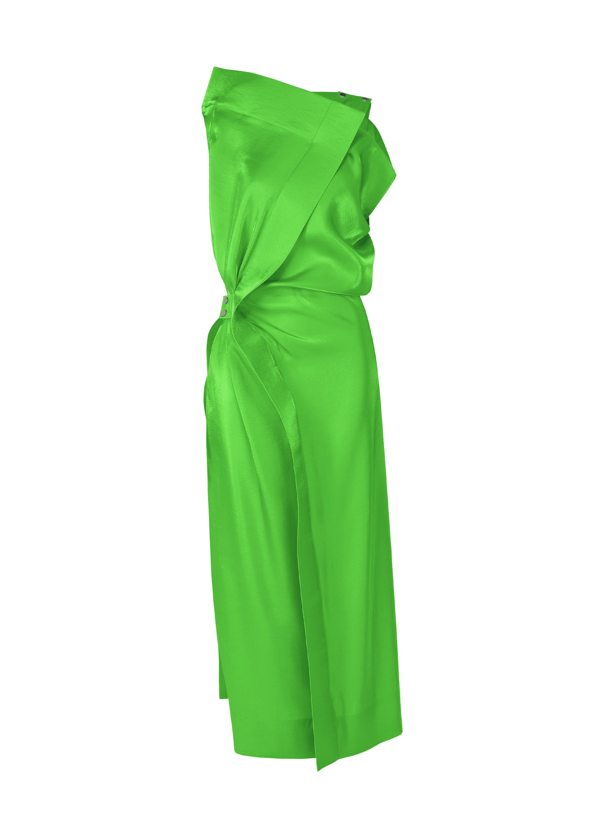 A product shot of the ISSEY MIYAKE MERCURY dress in green.