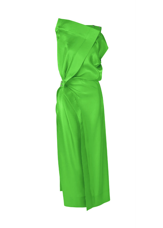 A product shot of the ISSEY MIYAKE MERCURY dress in green.