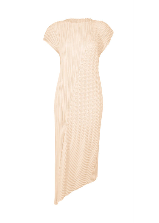 A product shot of the ISSEY MIYAKE UNFURLING PLEATS dress in off-white.