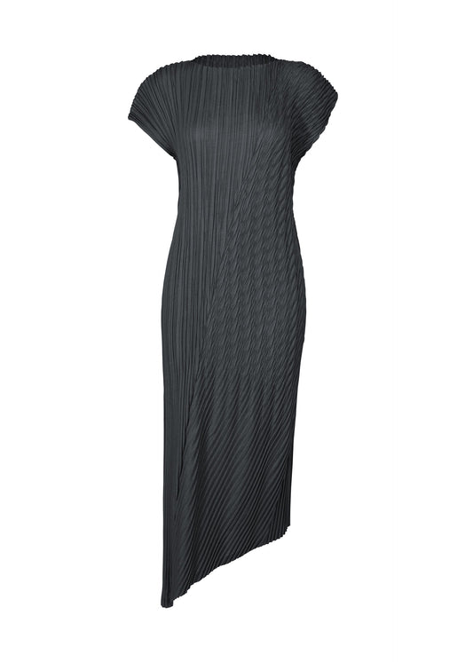 A product shot of the ISSEY MIYAKE UNFURLING PLEATS dress in dark navy.
