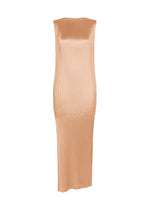 A product shot of the ISSEY MIYAKE GLOSSED PANELS PLEATS dress in light pink.