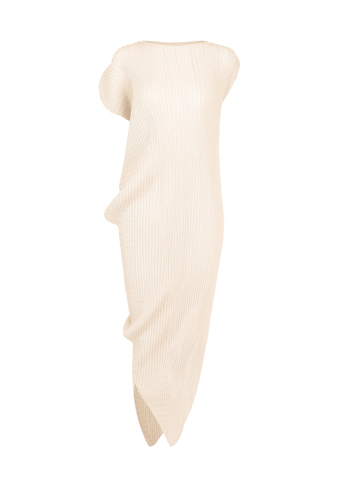 A product shot of the ISSEY MIYAKE LEAF PLEATS dress in off-white.