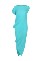 A product shot of the ISSEY MIYAKE LEAF PLEATS dress in light blue.