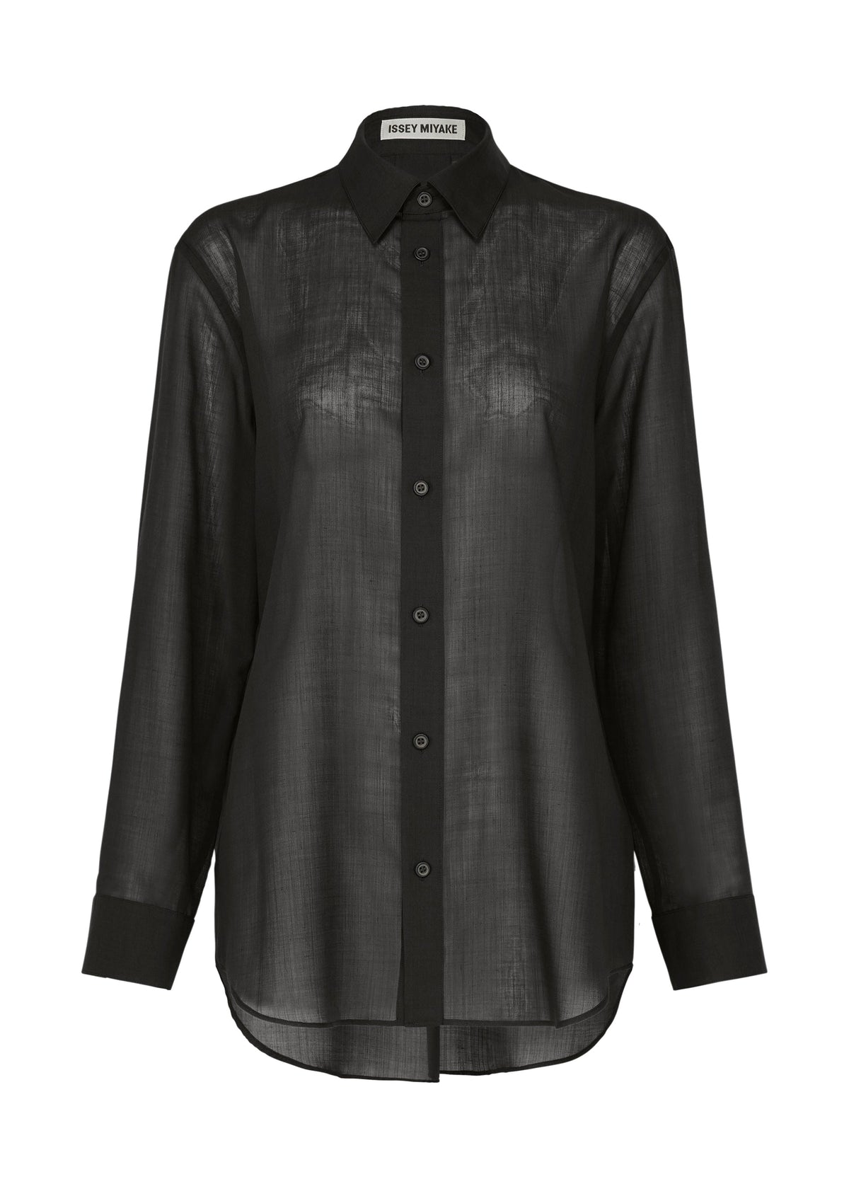 A product shot of the ISSEY MIYAKE SHEER WOOL shirt in black.
