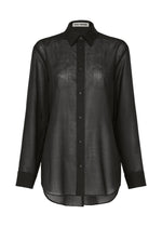 A product shot of the ISSEY MIYAKE SHEER WOOL shirt in black.
