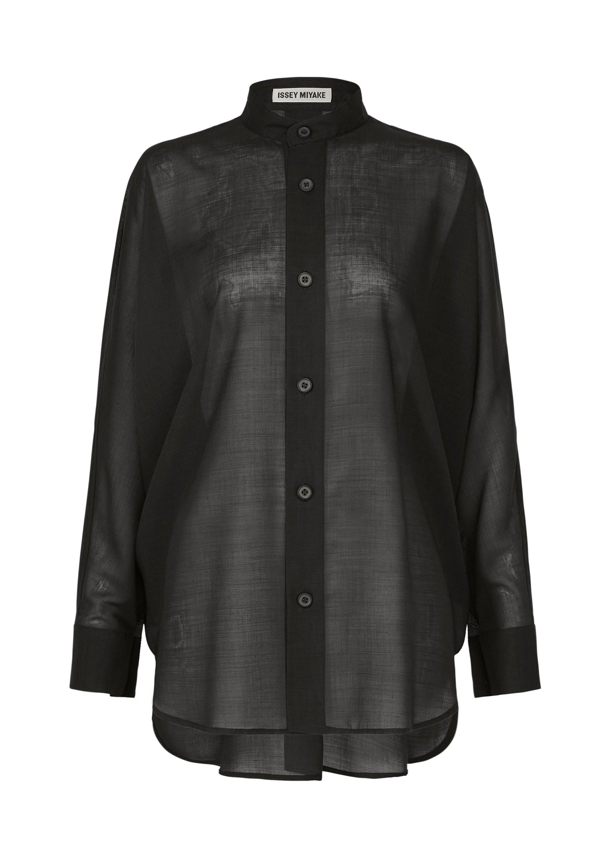 A product shot of the ISSEY MIYAKE SHEER WOOL shirt in black.