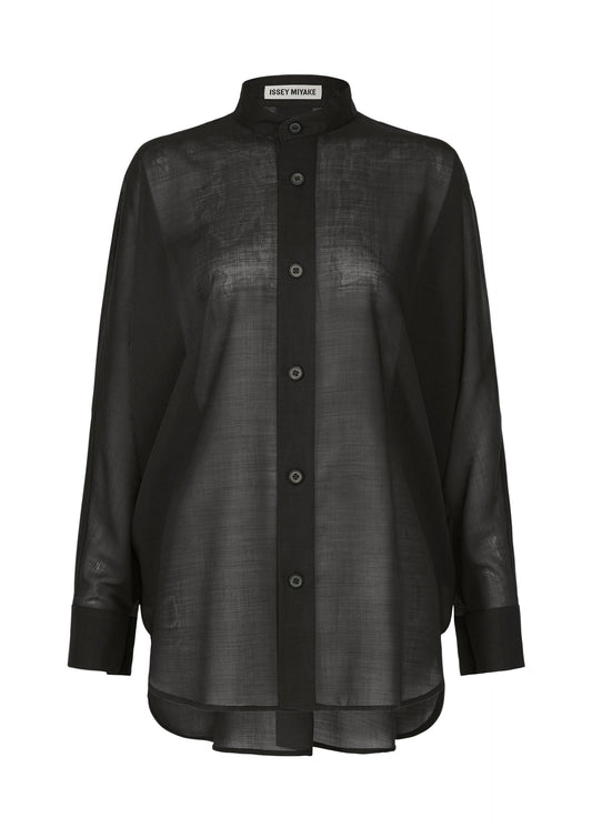 A product shot of the ISSEY MIYAKE SHEER WOOL shirt in black.