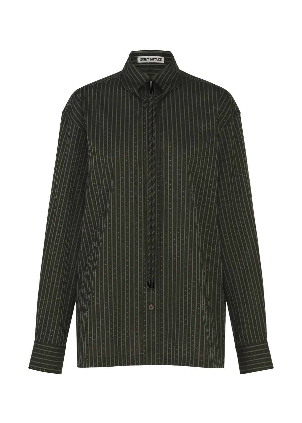 A product shot of the ISSEY MIYAKE MONSIEUR SHIRT(DOBBY STRIPE) shirt in black-hued.