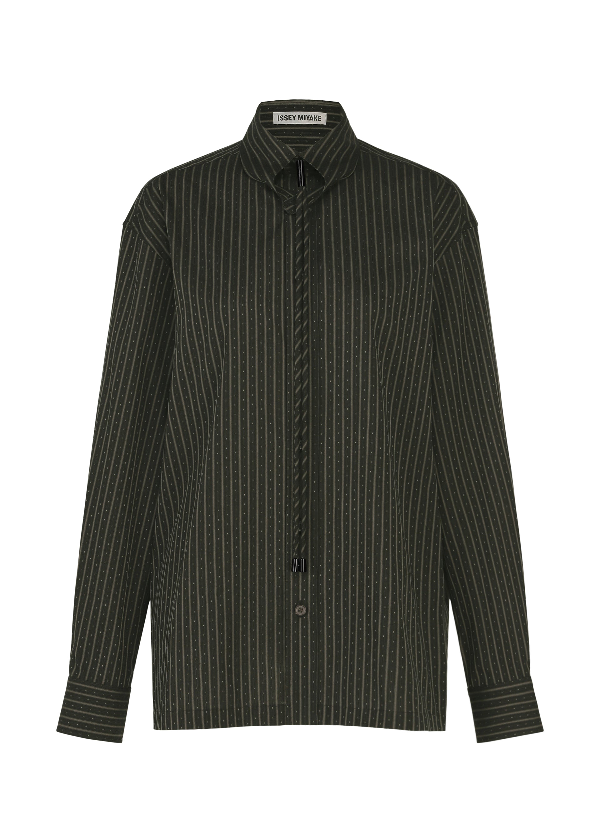 A product shot of the ISSEY MIYAKE MONSIEUR SHIRT(DOBBY STRIPE) shirt in black-hued.