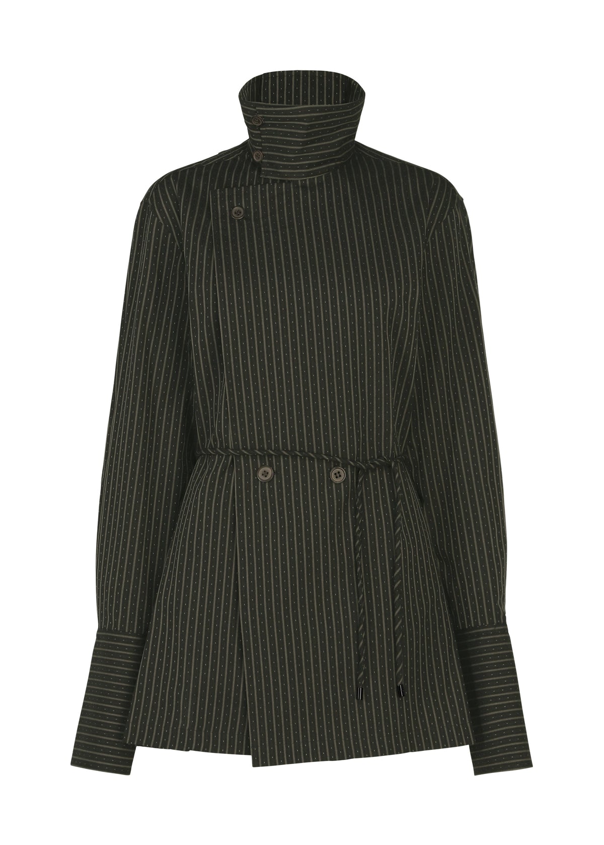 A product shot of the ISSEY MIYAKE MONSIEUR SHIRT(DOBBY STRIPE) shirt in black-hued.