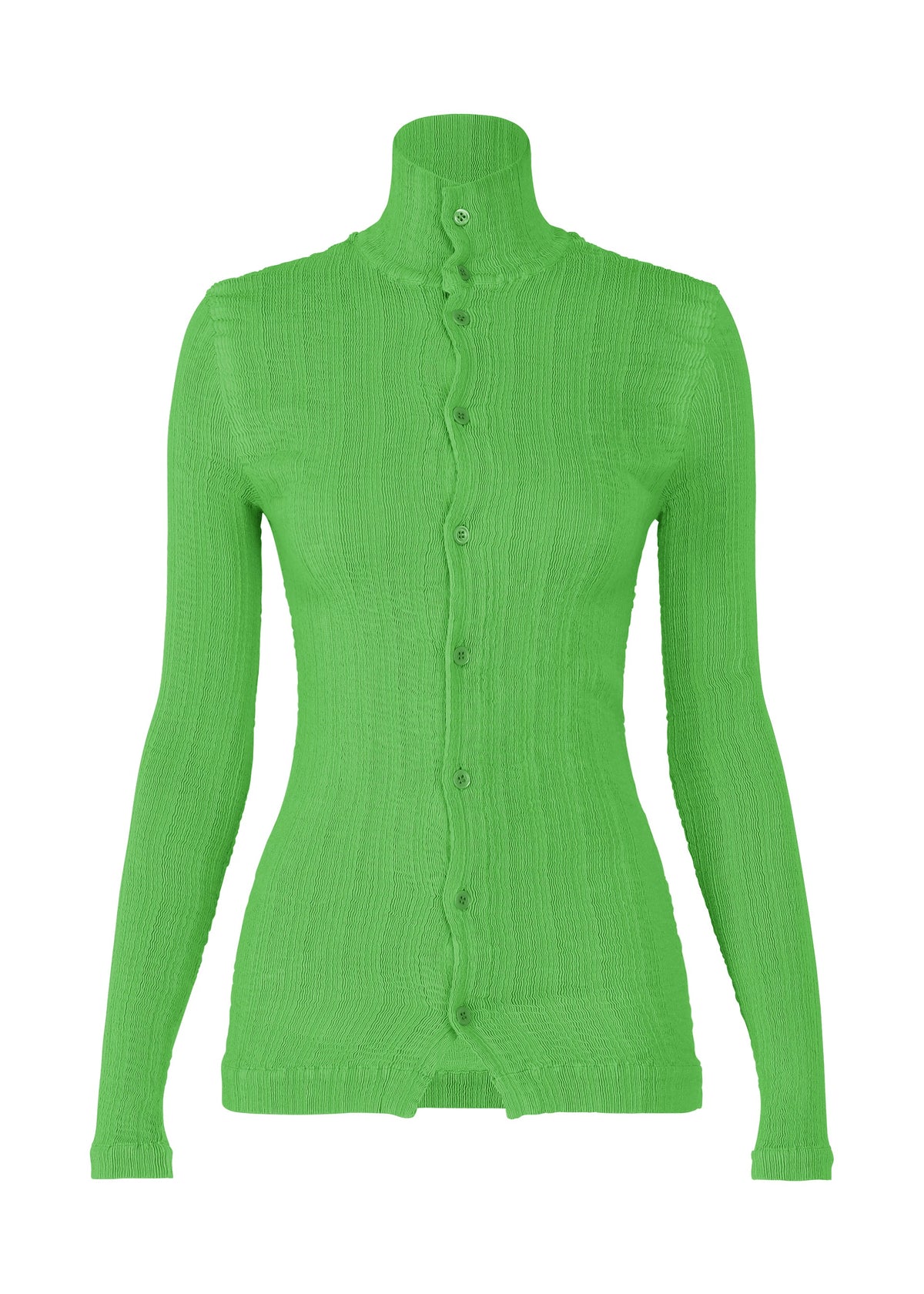 A product shot of the ISSEY MIYAKE RILL shirt in green.