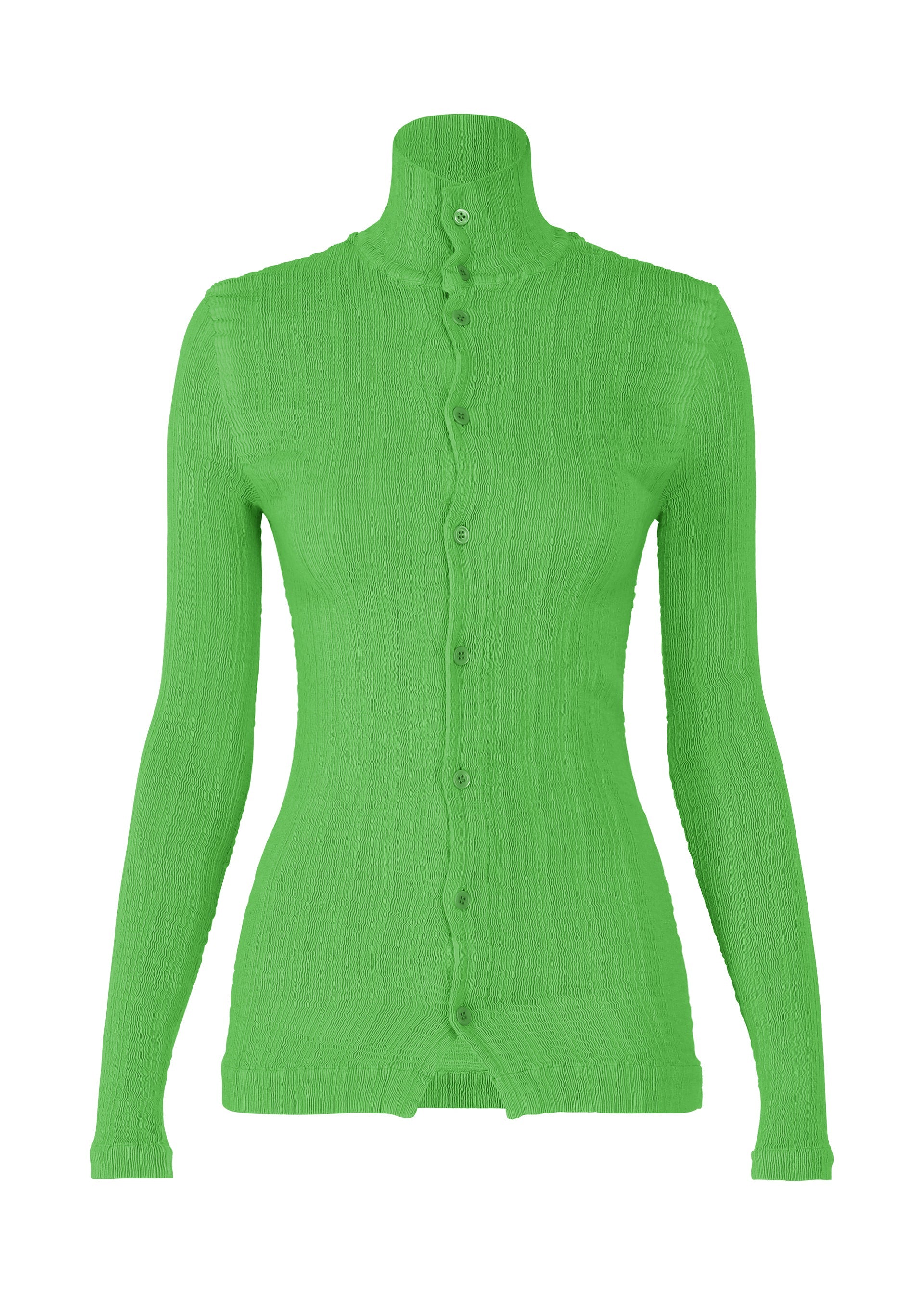 A product shot of the ISSEY MIYAKE RILL shirt in green.